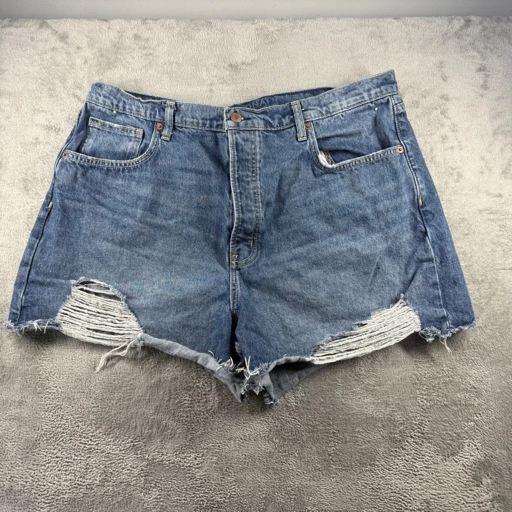 Arizona Jean Co Women's 21 High Rise Distressed Denim Shorts Button Fly Blue